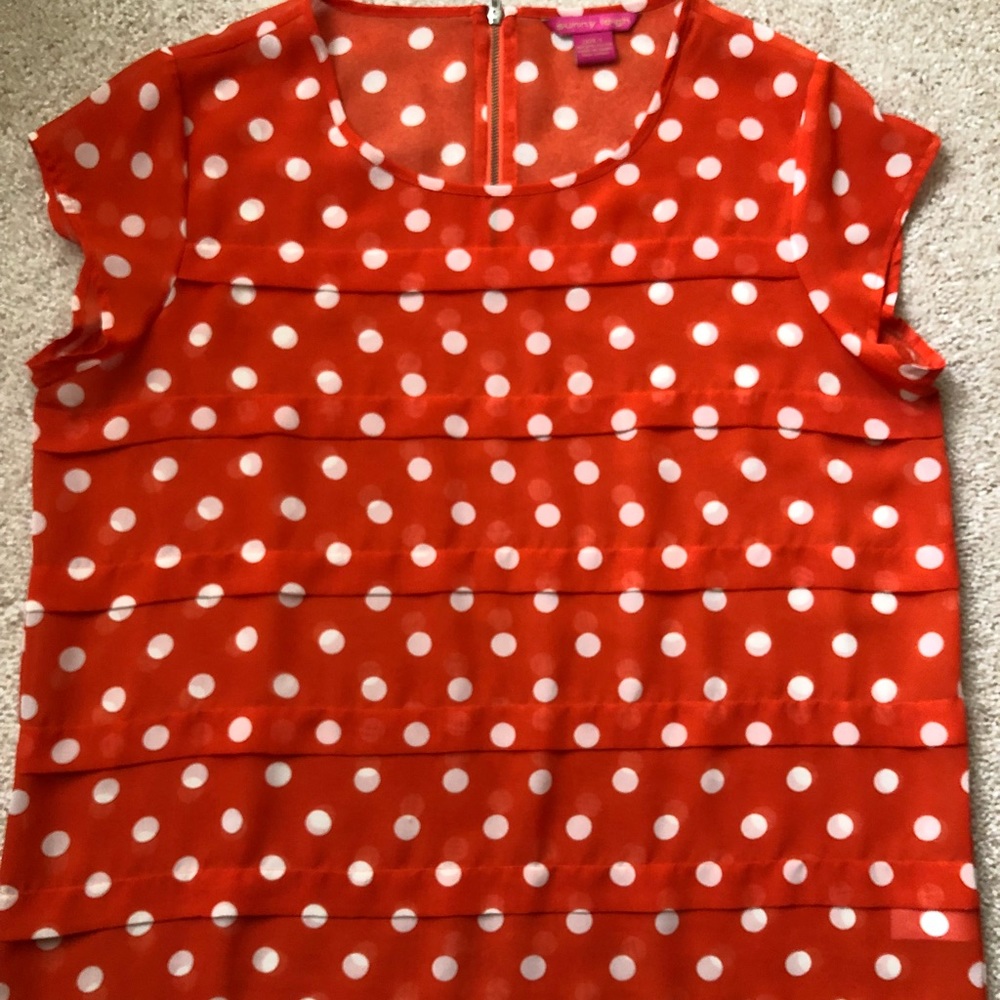 Orange Sheer Short sleeve Poke-a-dotted Shirt